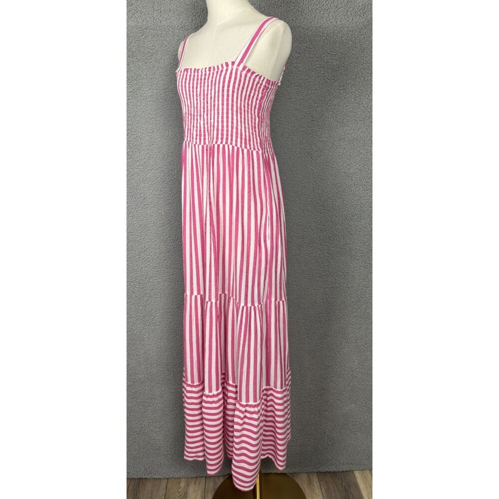 Raviya Pink & White Striped Tiered Smocked Maxi Cover Up Sleeveless Medium NWT's - Picture 4 of 8